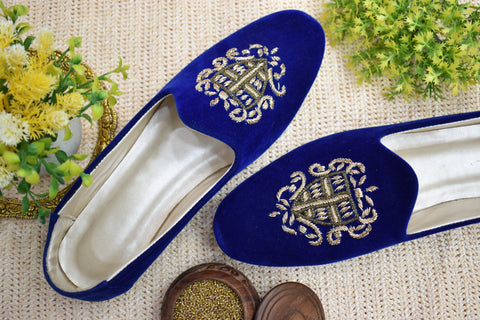 Dabka Velvet Loafer Shoes (Royal Blue)