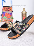 Embroidered Buckle Flats (Black)