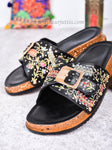 Embroidered Buckle Flats (Black)