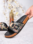 Embroidered Buckle Flats (Black)