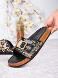 Embroidered Buckle Flats (Black)